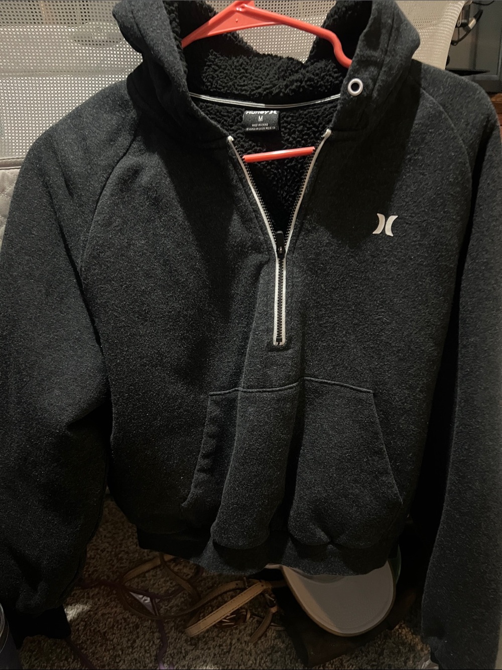 Hurley Black Women's Half-Zip Hooded Pullover